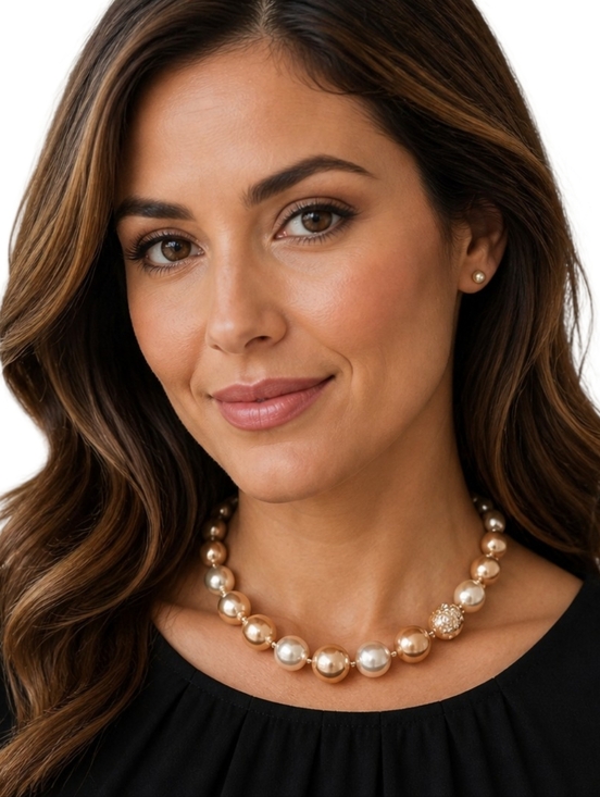 Givenchy Jewelry - Givenchy Vintage Gold Tone Faux Pearl Crystal Bead Necklace 17.5” Statement